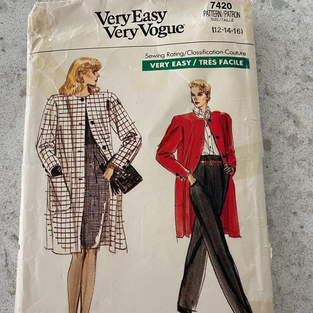 Women's VOGUE Vintage Pattern 7420
Uncut
Coat, Skirt & Pants